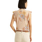 Blusa Ralph Lauren Feminina Floral Amarrada no Pescoço Marrom Tamanho Grande