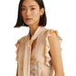Blusa Ralph Lauren Feminina Floral Amarrada no Pescoço Marrom Tamanho Grande