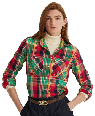 Camisa Ralph Lauren Feminina Xadrez Algodão Sarja Vermelha Tamanho 3X