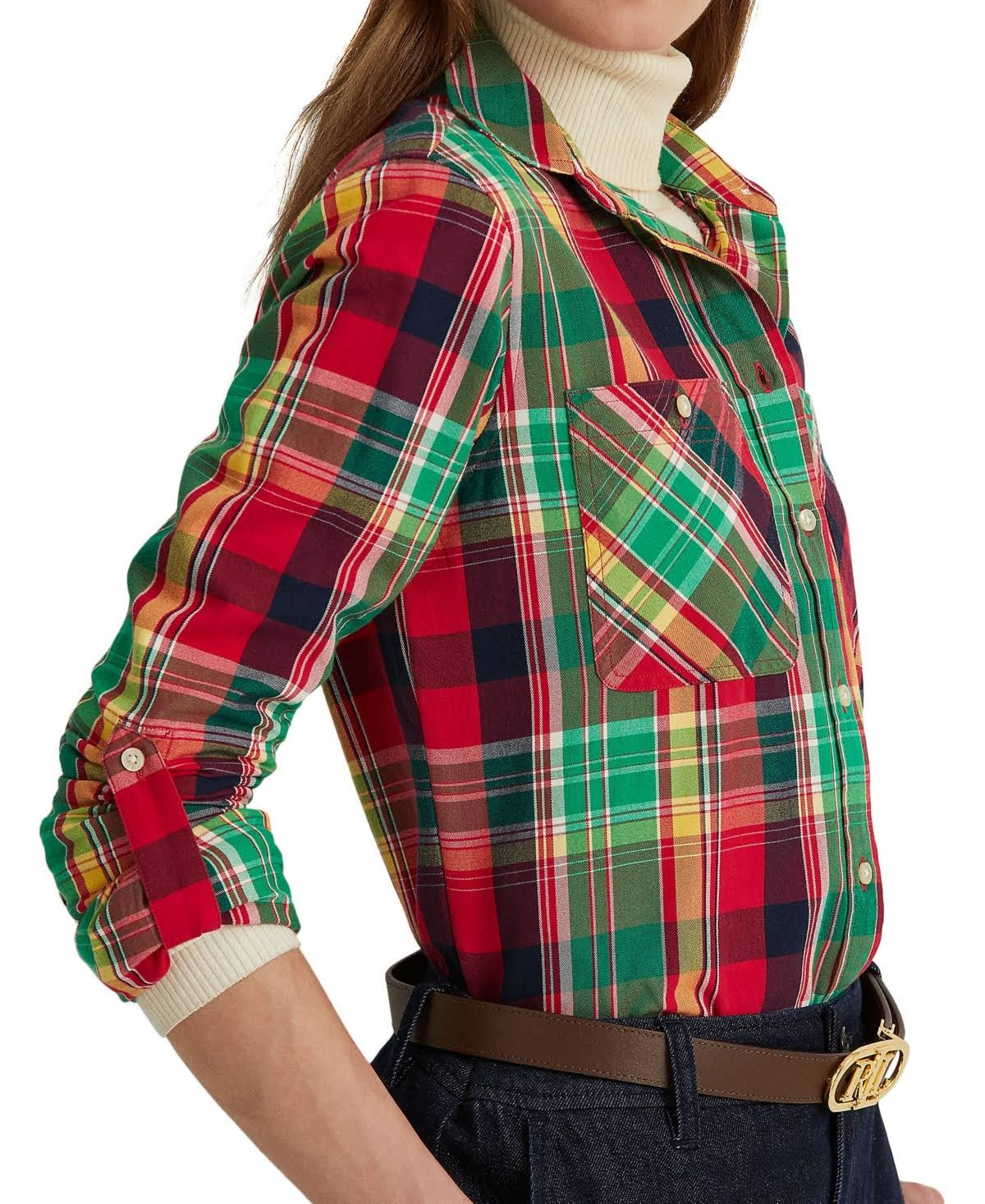 Camisa Ralph Lauren Feminina Xadrez Algodão Sarja Vermelha Tamanho 3X
