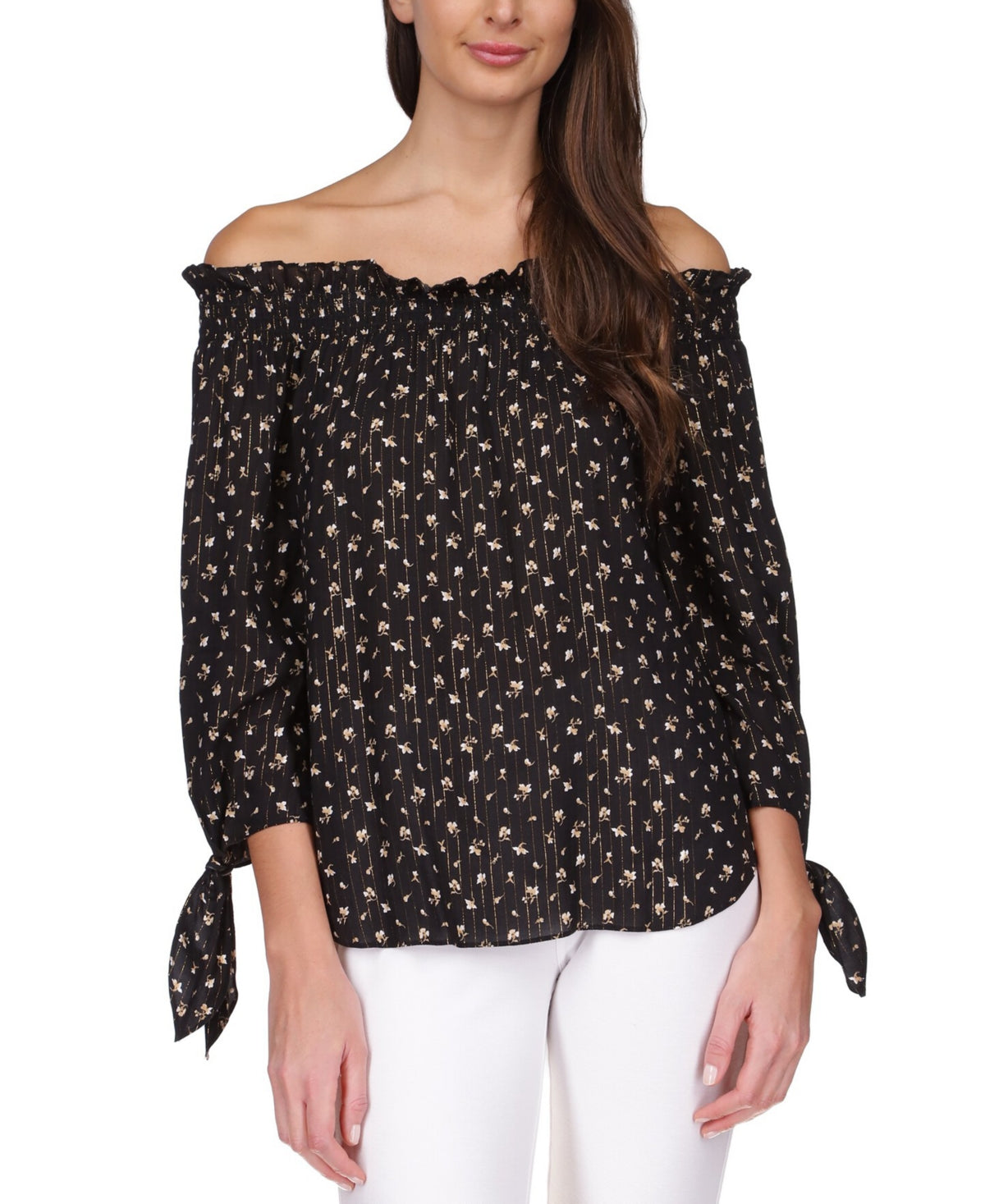Blusa feminina Michael Kors com estampa ombro a ombro, preta, tamanho G