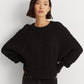 Suéter Ralph Lauren Feminino de Tricô Canelado com Manga Dolman e Gola Redonda, Preto, Tamanho Médio