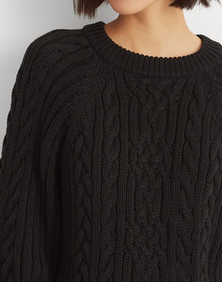 Suéter Ralph Lauren Feminino de Tricô Canelado com Manga Dolman e Gola Redonda, Preto, Tamanho Médio