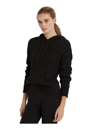 Suéter Ralph Lauren Feminino com Capuz e Cordão Canelado e Manga Longa, Preto, Tamanho Grande