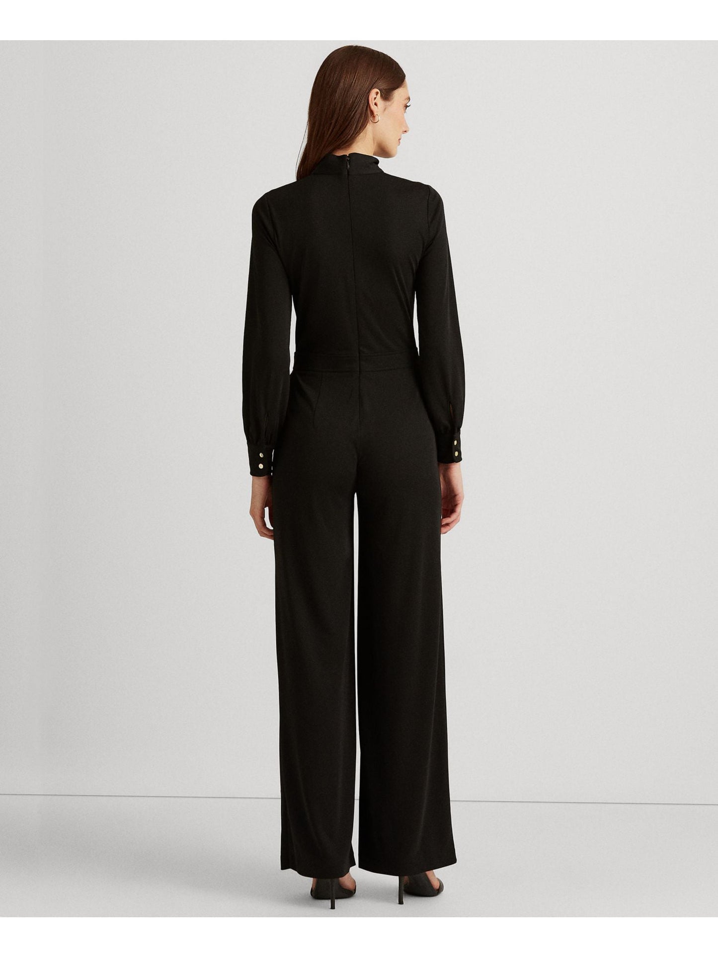 Macacão Ralph Lauren Feminino com Zíper, Bolsos, Manga Longa, Decote em V, Perna Larga, Preto, Tamanho 2