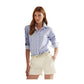 Blusa Ralph Lauren Feminina Xadrez com Mangas Punho e Gola Alta e Botões Azul Tamanho P