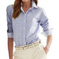 Blusa Ralph Lauren Feminina Xadrez com Mangas Punho e Gola Alta e Botões Azul Tamanho P