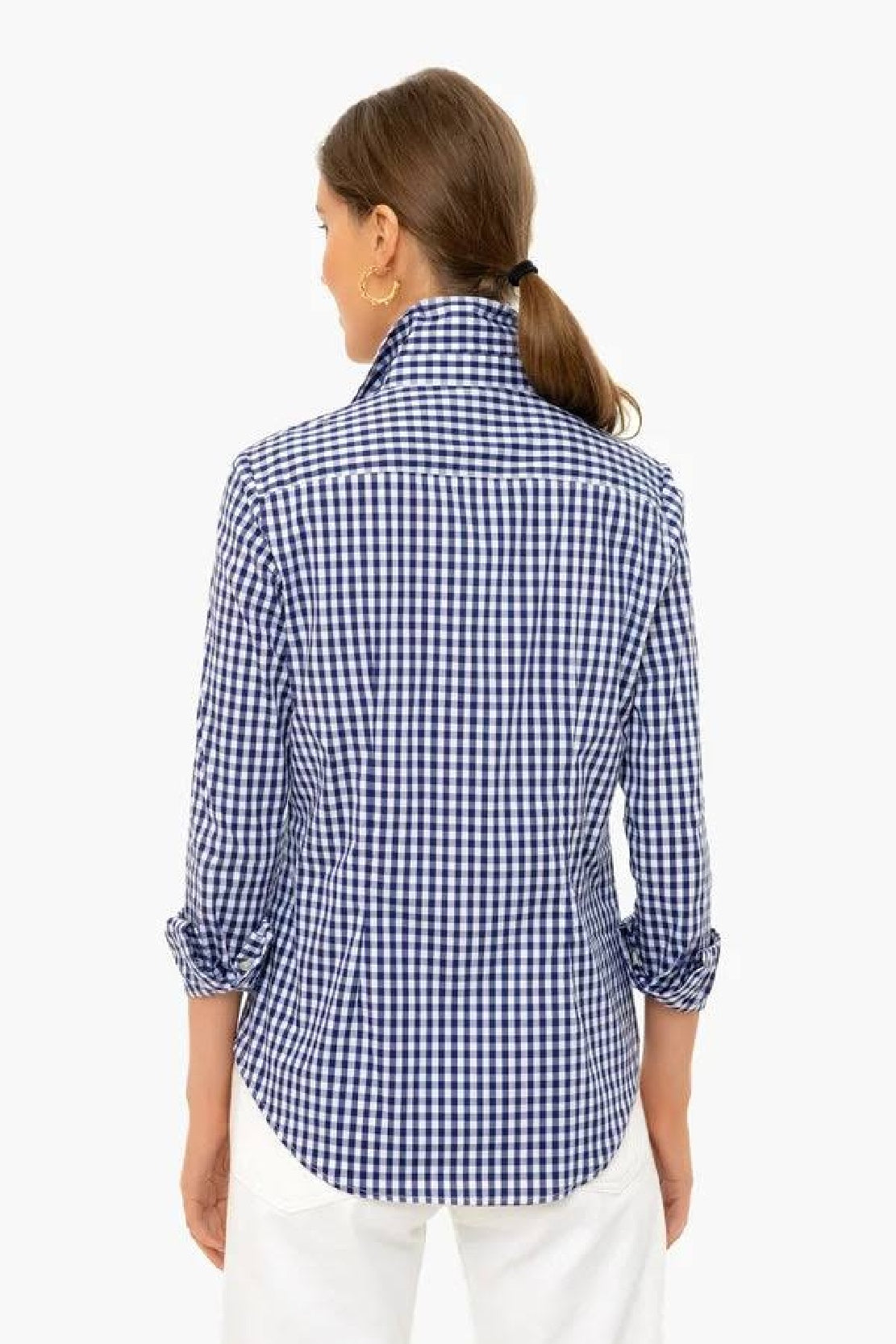 Camisa Ralph Lauren Feminina Easy Care de Algodão Gingham Azul Tamanho Grande