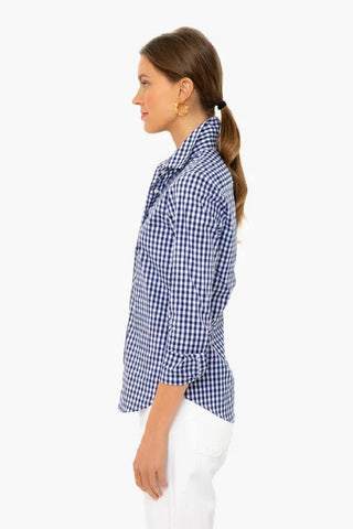 Camisa Ralph Lauren Feminina Easy Care de Algodão Gingham Azul Tamanho Grande