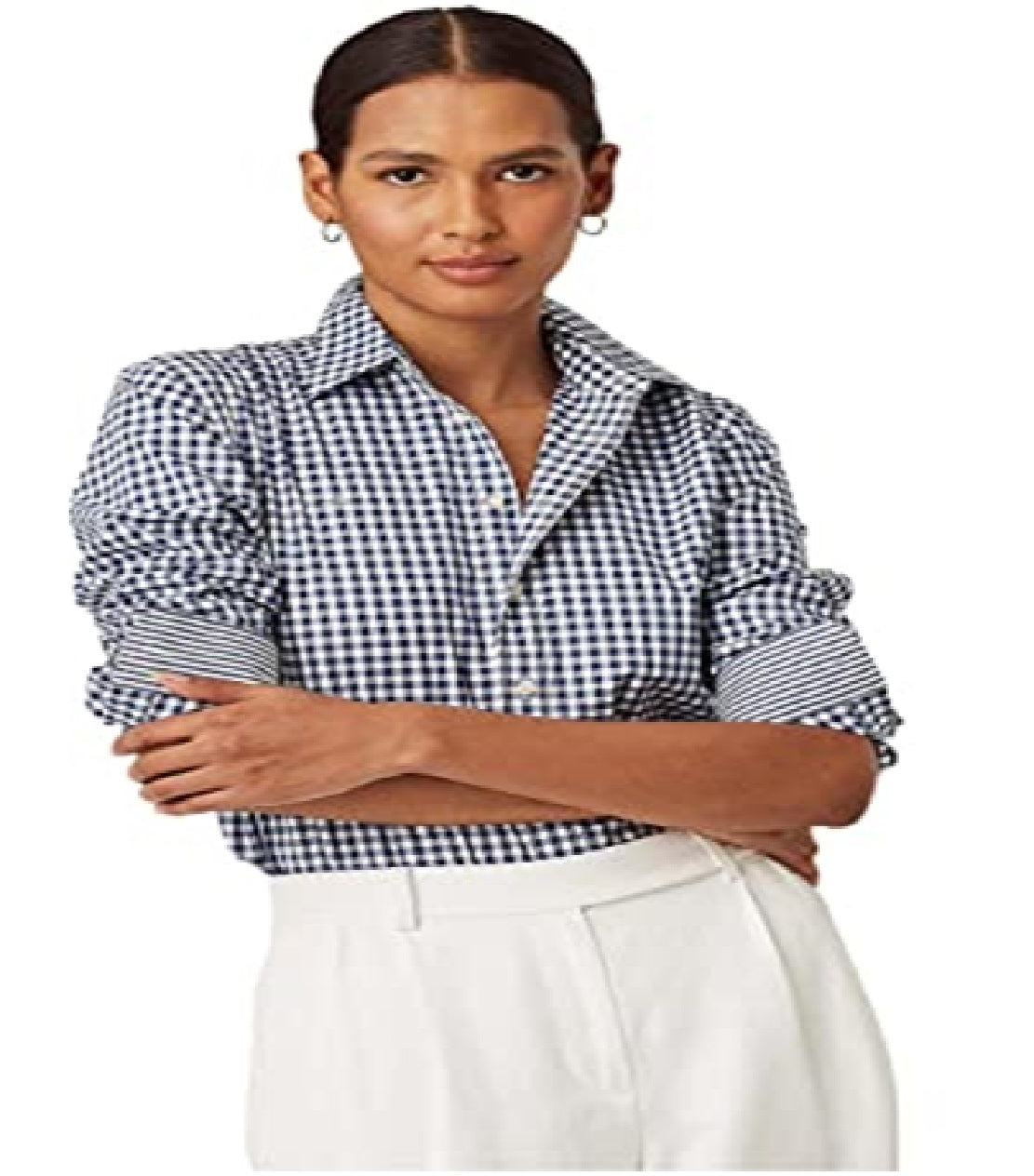 Camisa Ralph Lauren Feminina Easy Care de Algodão Gingham Azul Tamanho X-G