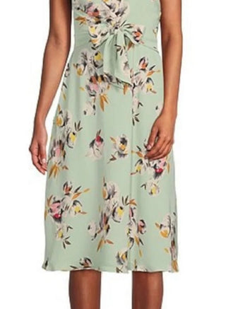 Ralph Lauren Women's Textured Zippered Lined Floral Sleeveless Round Neck Knee Length Wear To Work Shift Dress Green Size 8