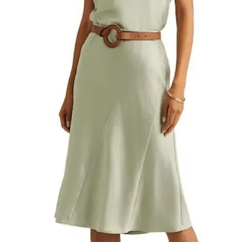 Saia midi de cetim feminina Ralph Lauren, verde, tamanho 12