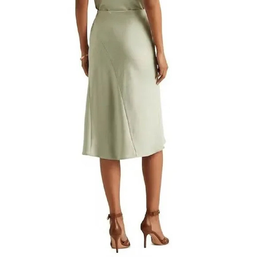 Saia midi de cetim feminina Ralph Lauren, verde, tamanho 12