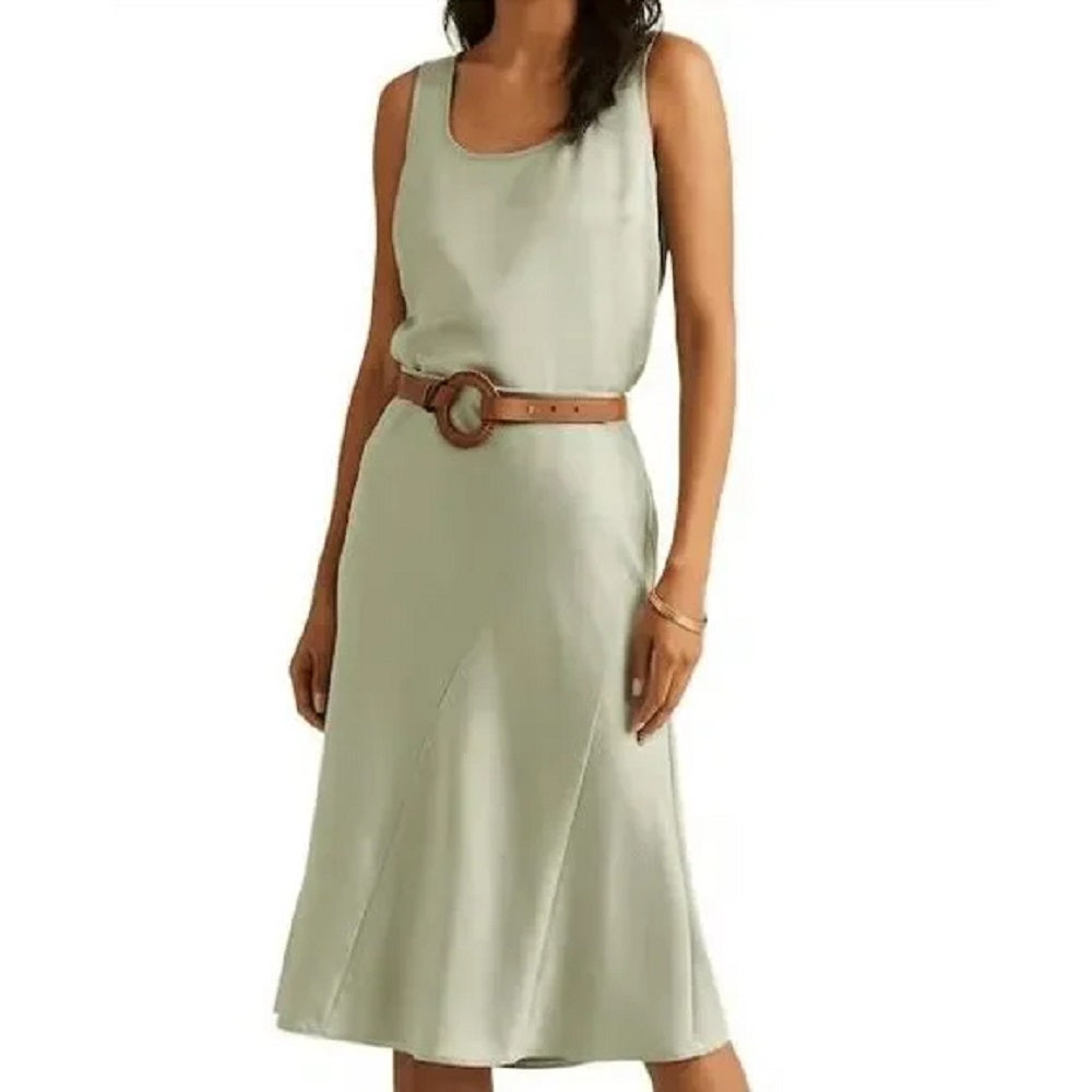 Saia midi de cetim feminina Ralph Lauren, verde, tamanho 12