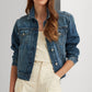 Jaqueta jeans feminina Ralph Lauren com bolsos e botões frontais, tamanho P, azul