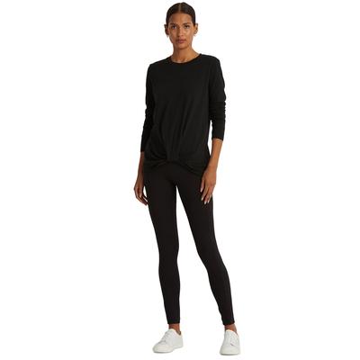Ralph Lauren Women's Twist Front Manga Longa Top Preto Tamanho Médio