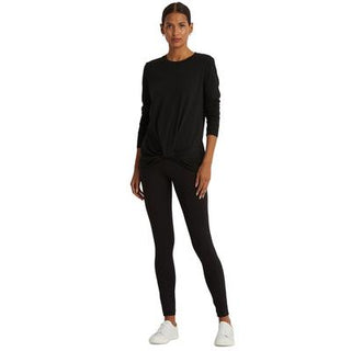 Ralph Lauren Women's Twist Front Manga Longa Top Preto Tamanho Médio