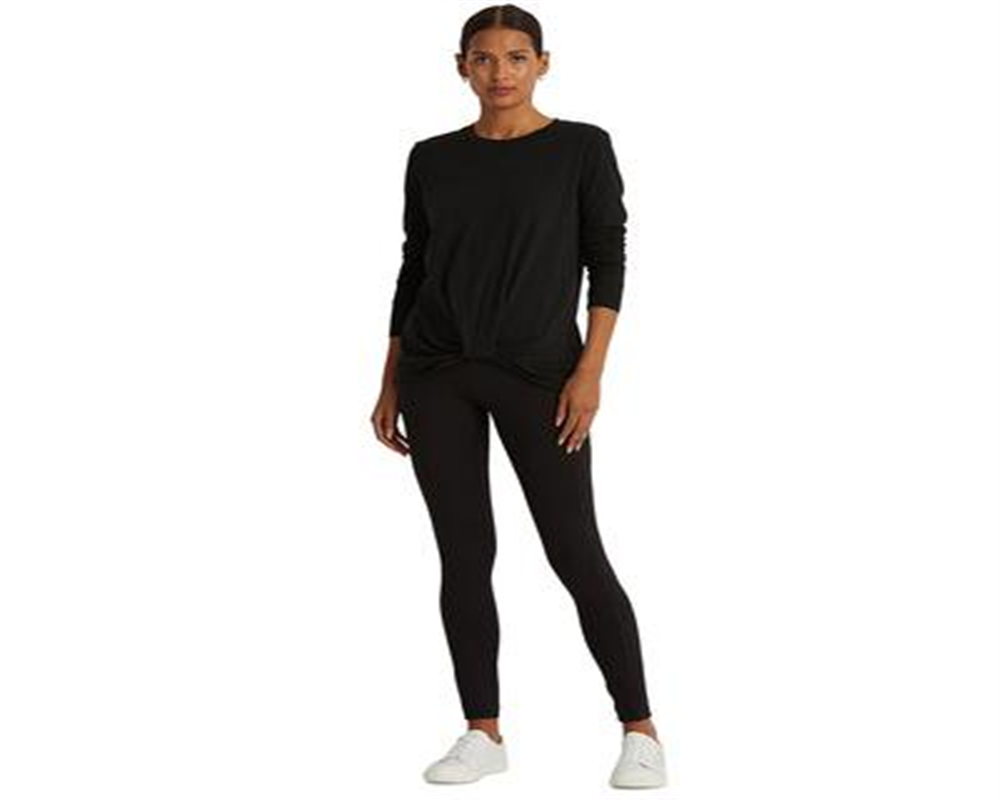 Ralph Lauren Women's Twist Front Manga Longa Top Preto Tamanho Médio