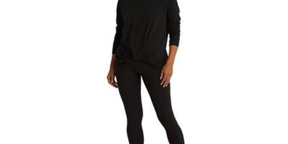 Ralph Lauren Women's Twist Front Manga Longa Top Preto Tamanho Médio