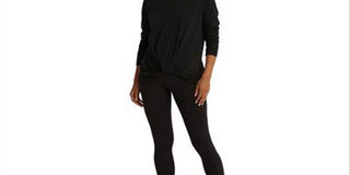Ralph Lauren Women's Twist Front Manga Longa Top Preto Tamanho Médio
