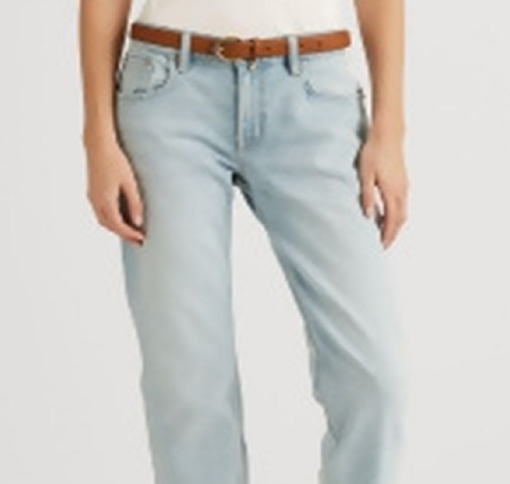 Calça jeans feminina Ralph Lauren, elástica, com zíper, bolsos, afunilada, cintura alta, azul, tamanho 8
