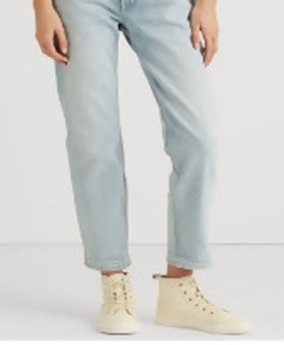 Calça jeans feminina Ralph Lauren, elástica, com zíper, bolsos, afunilada, cintura alta, azul, tamanho 8