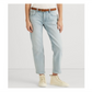 Calça jeans feminina Ralph Lauren, elástica, com zíper, bolsos, afunilada, cintura alta, azul, tamanho 8