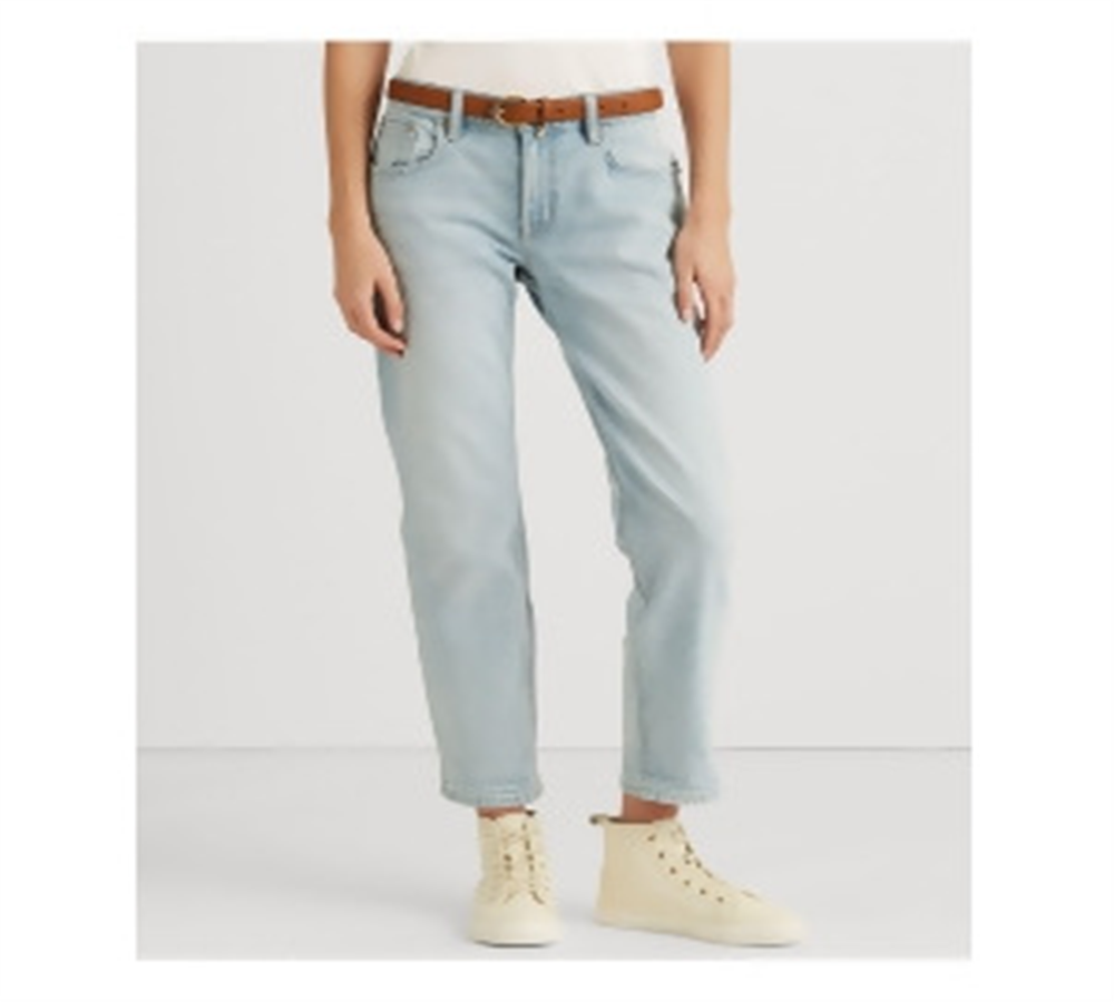 Calça jeans feminina Ralph Lauren, elástica, com zíper, bolsos, afunilada, cintura alta, azul, tamanho 8