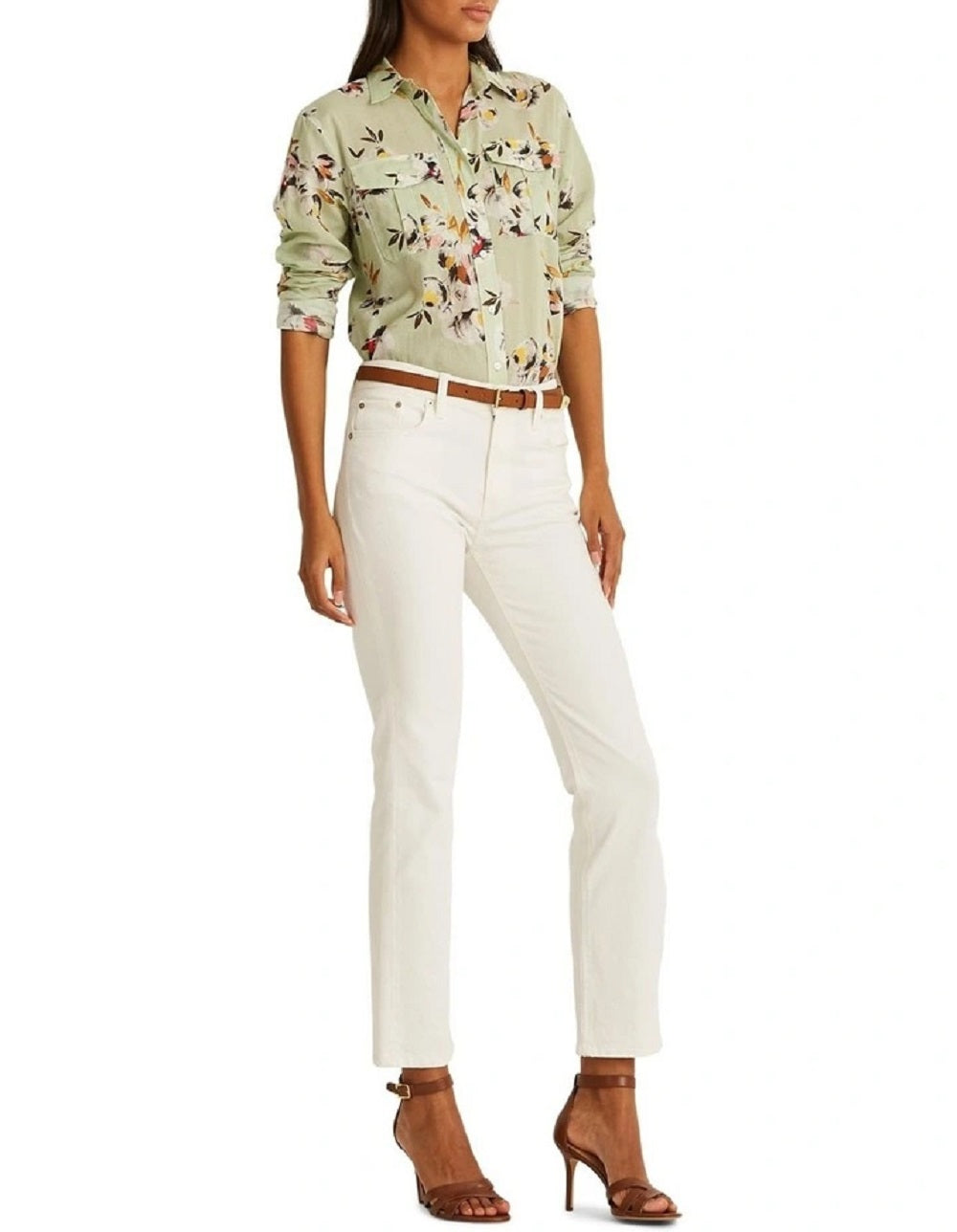 Camisa Ralph Lauren Feminina Floral de Algodão e Voile Verde Tamanho Médio