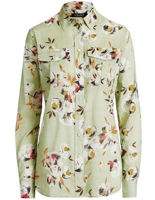 Camisa Ralph Lauren Feminina Floral de Algodão e Voile Verde Tamanho Médio