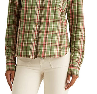 Camisa Ralph Lauren Feminina Xadrez Algodão Sarja Verde Tamanho Grande
