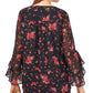 Blusa feminina Vince Camuto com estampa floral e mangas bufantes, preta, tamanho extragrande