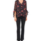 Blusa feminina Vince Camuto com estampa floral e mangas bufantes, preta, tamanho extragrande