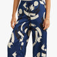 Calça feminina Ralph Lauren com estampa geométrica Charmeuse, perna larga, azul, tamanho pequeno