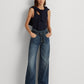 Calça jeans feminina Ralph Lauren com bolsos, perna reta, botões, amarração, cinto, cintura alta, azul, tamanho 18