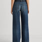 Calça jeans feminina Ralph Lauren com bolsos, perna reta, botões, amarração, cinto, cintura alta, azul, tamanho 18