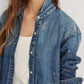 Camisa jeans feminina Ralph Lauren Paint Splatter azul tamanho grande