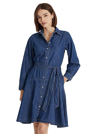 Ralph Lauren Women's Belted Denim Shirtdress Dress Blue Size 10