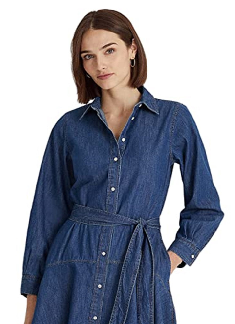 Vestido camisa jeans com cinto Ralph Lauren feminino azul tamanho 6