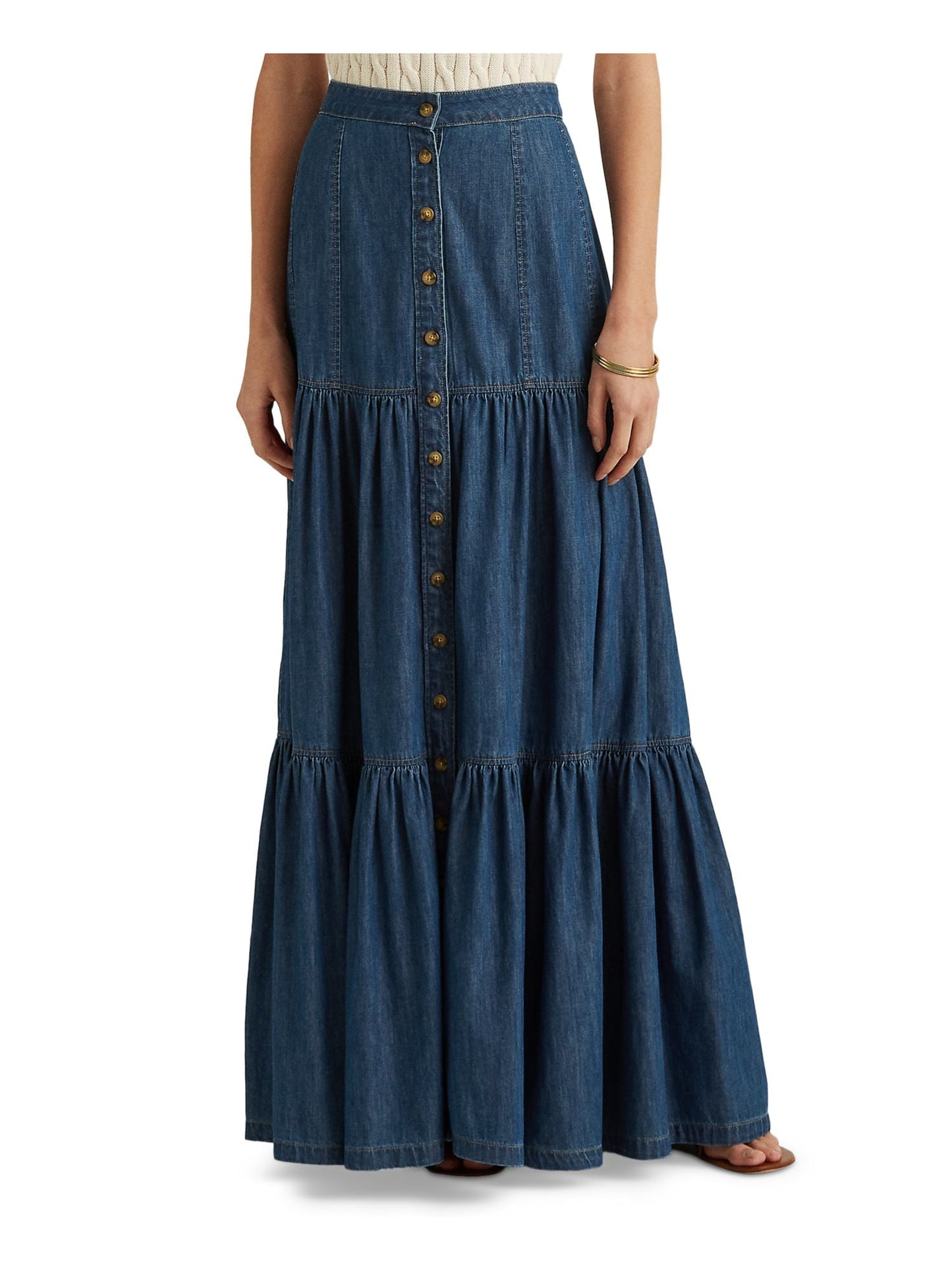 Saia jeans longa e evasê Ralph Lauren feminina, azul, tamanho 8