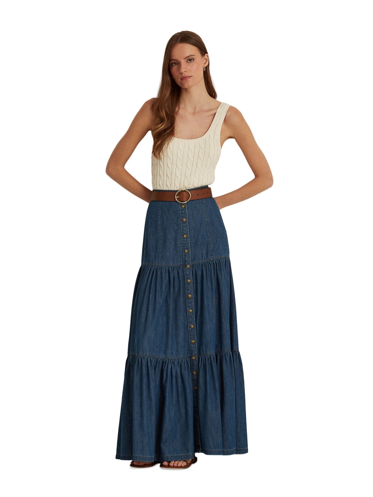 Saia jeans longa e evasê Ralph Lauren feminina, azul, tamanho 8
