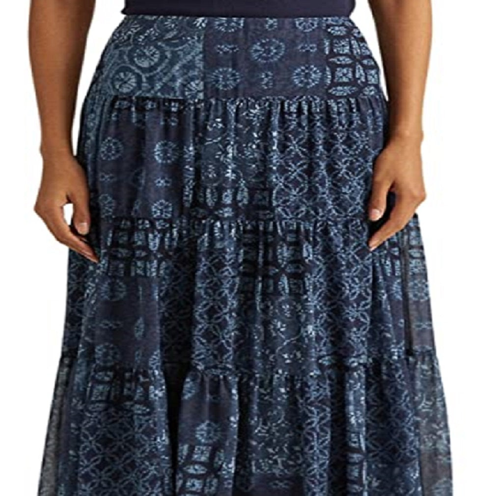 Saia Ralph Lauren Feminina Geo Print Crinkle Georgette Azul Tamanho 12