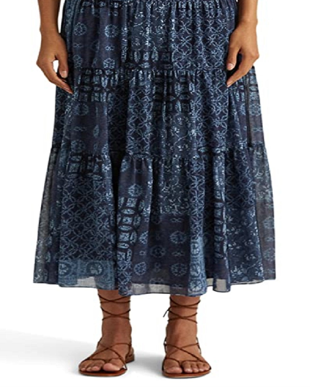 Saia Ralph Lauren Feminina Geo Print Crinkle Georgette Azul Tamanho 12