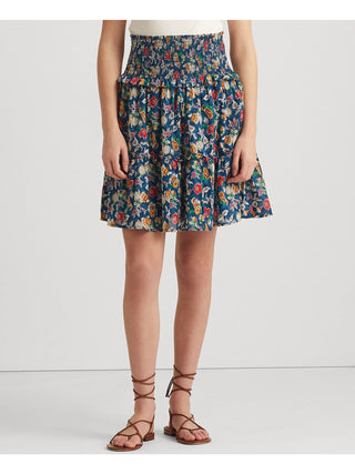 Saia de voile de algodão floral feminina Ralph Lauren, azul, tamanho 4