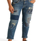 Calça Jeans Ralph Lauren Feminina Patchwork Relaxed Tapered Azul Tamanho 16