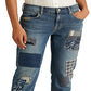 Calça Jeans Ralph Lauren Feminina Patchwork Relaxed Tapered Azul Tamanho 16