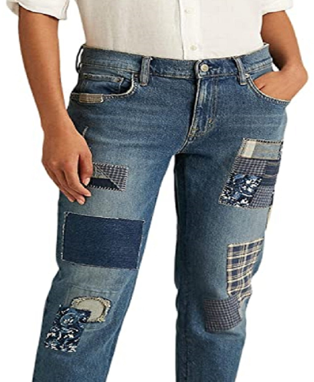 Calça Jeans Ralph Lauren Feminina Patchwork Relaxed Tapered Azul Tamanho 16