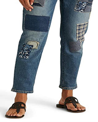 Calça Jeans Ralph Lauren Feminina Patchwork Relaxed Tapered Azul Tamanho 16