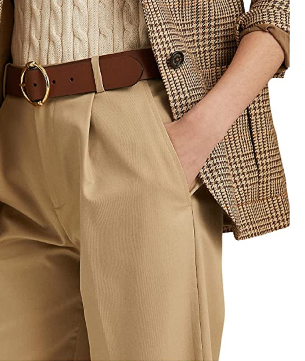 Calça Ralph Lauren Feminina Plissada Crepe Marrom Tamanho 12