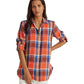 Camisa xadrez de linho feminina Ralph Lauren, tamanhos variados, média